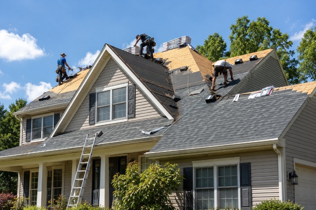 Residential asphalt shingle roof replacement in progress on a Fairfield County home